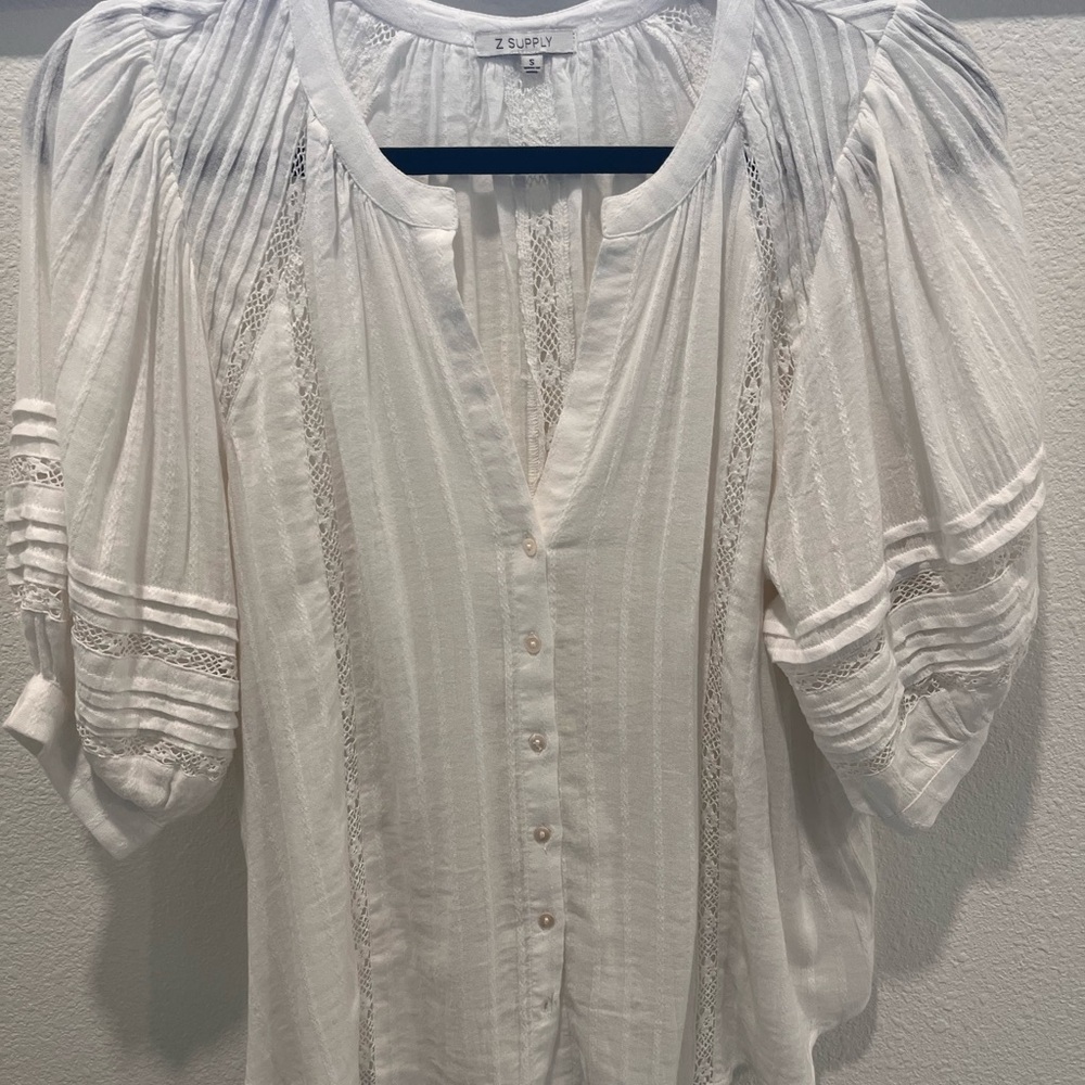Z Supply Women's White Blouse with Lace Detail
